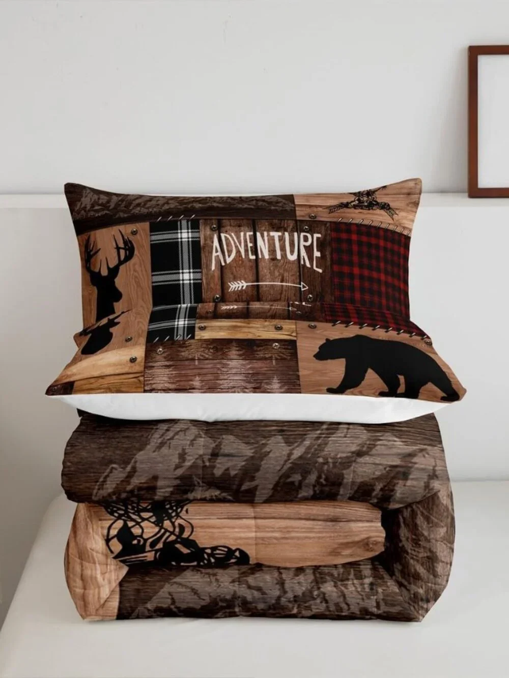 Rustic Cabin Comforter Set Twin Size,Farmhouse Bedding Set Kids Boys Girls Brown